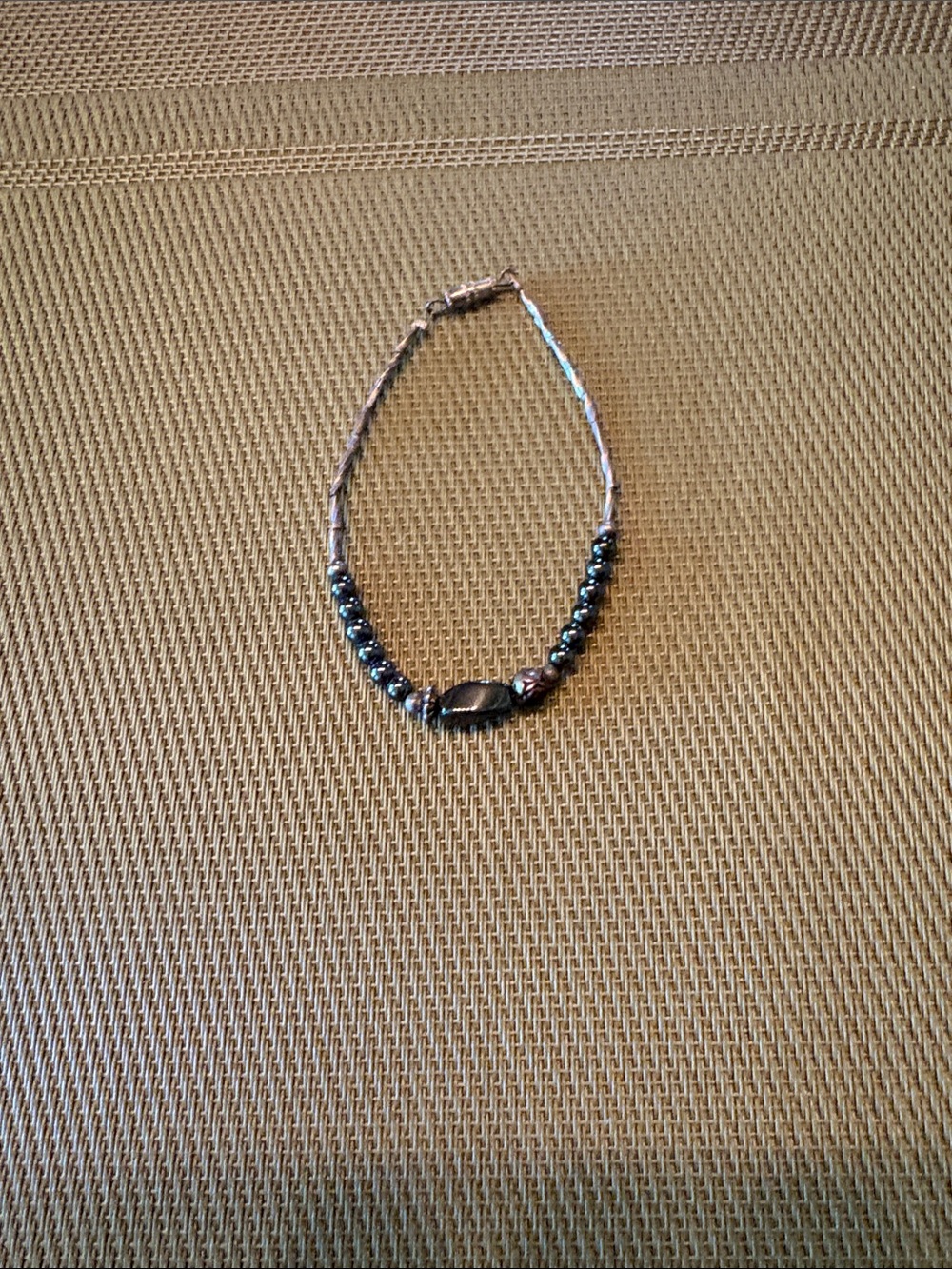 Sterling Bead Bracelet with Dark Blue Hematite Accents